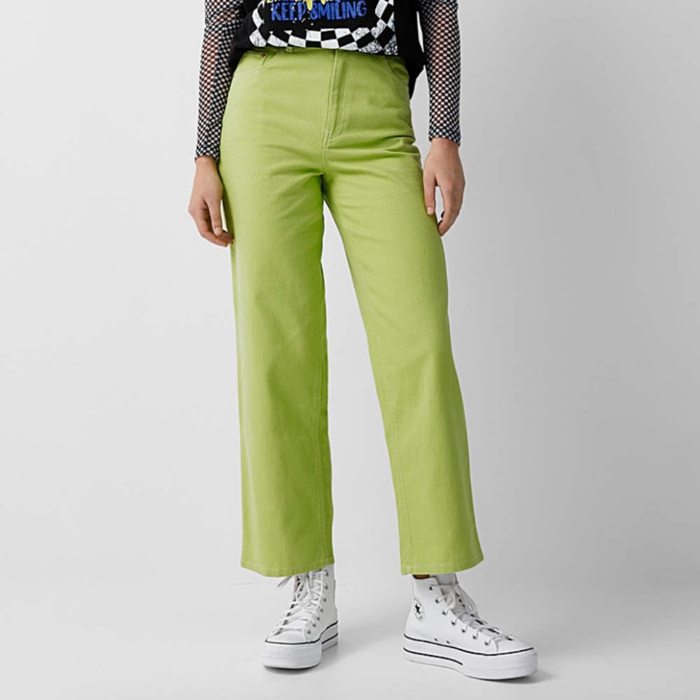 Lime green organic cotton high rise straight leg jeans NWT